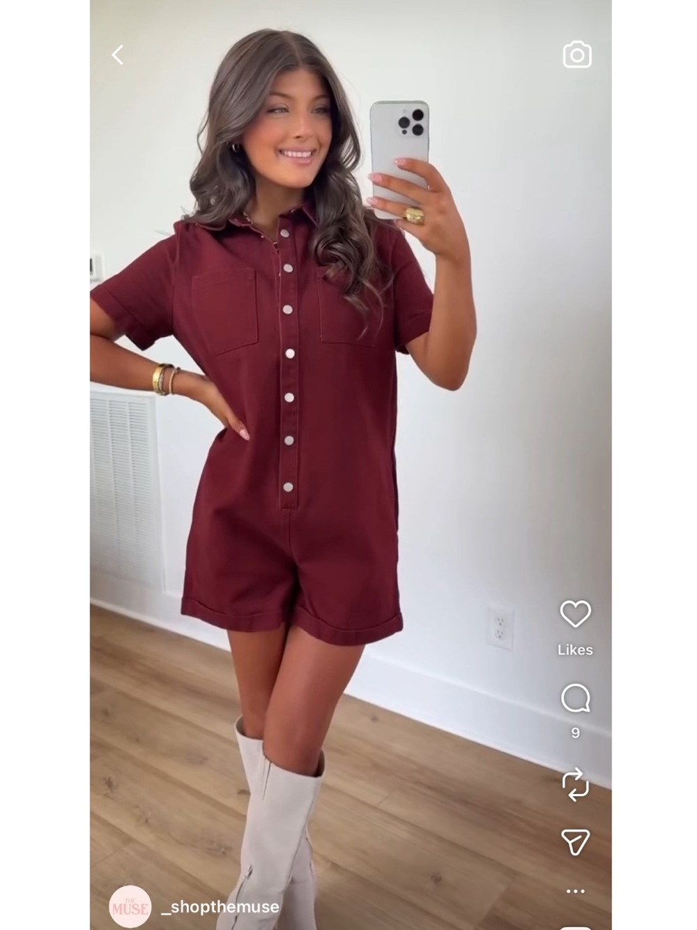 Storia Short-Sleeve Button Romper in Deep Burgundy